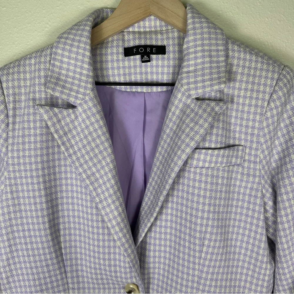 FORE Metallic Preppy Women's M Purple Checkered Coquette Single Breasted Blazer - Picture 2 of 7